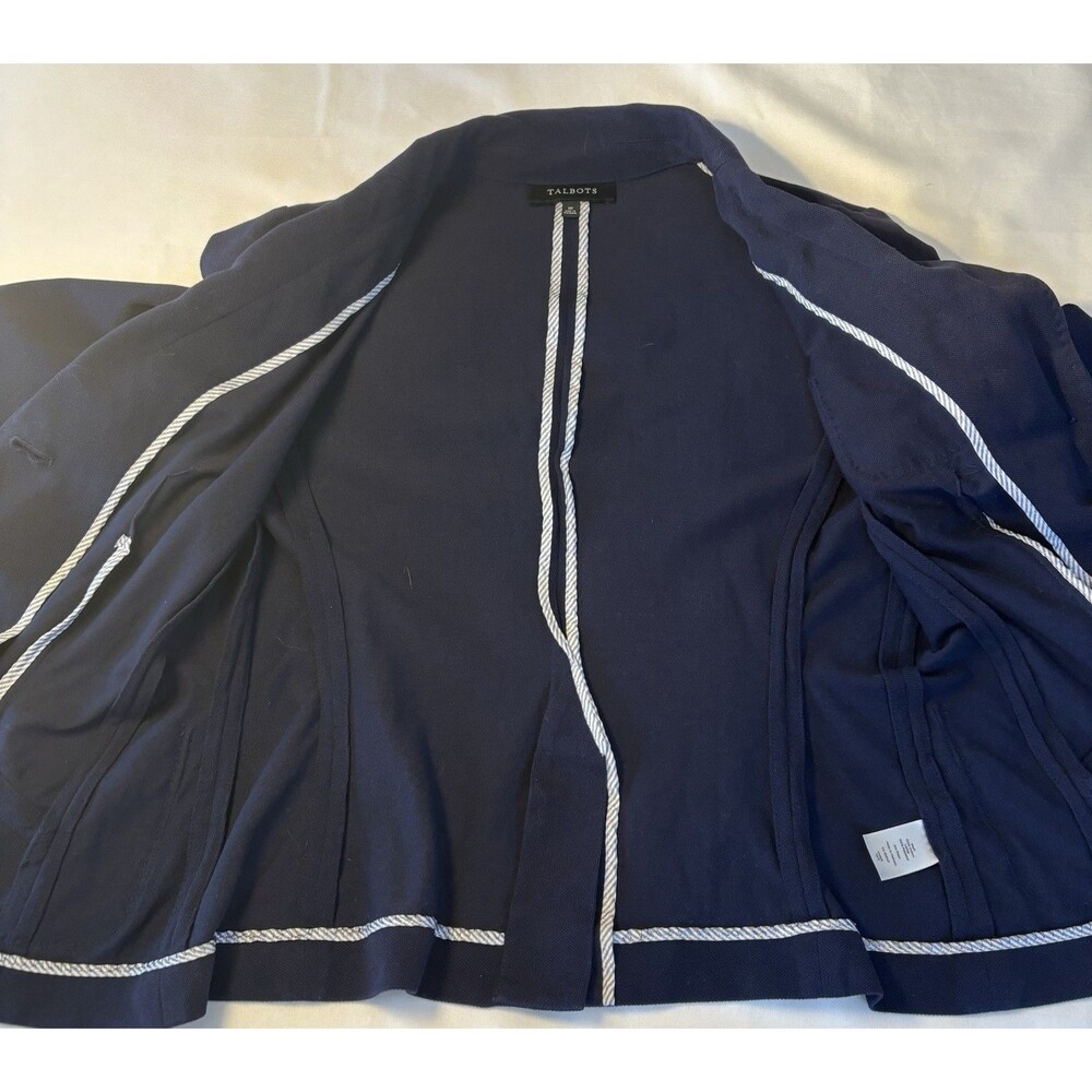 TALBOTS Blazer Navy Blue Women 10 Single Breasted Cotton Jacket Nautical Office - Picture 10 of 14